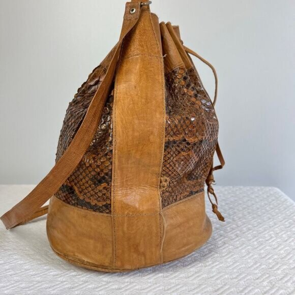 Vintage Handmade in Senegal Snakeskin Leather Women’s Bucket Bag Shoulder Bag - Picture 5 of 16